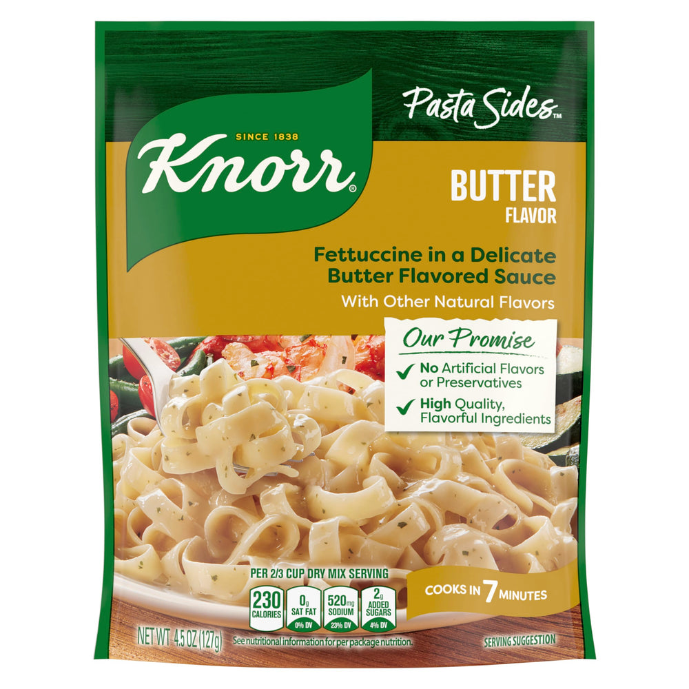 Knorr Pasta Sides Butter Fettuccine in a bowl, ready to serve as a tasty side.