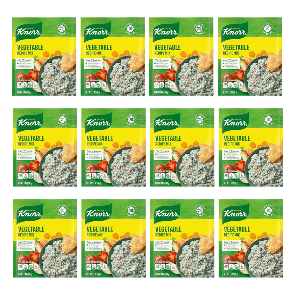 Knorr Recipe Mix Vegetable packaging shows fresh veggies, ideal soup base.