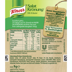 Knorr Salat Kronung packaging highlights 5-pack convenience and crisp herb flavor.