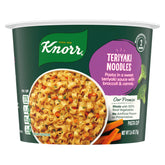 Knorr Teriyaki Pasta Cup packaging highlights convenient single-serve design for busy schedules.