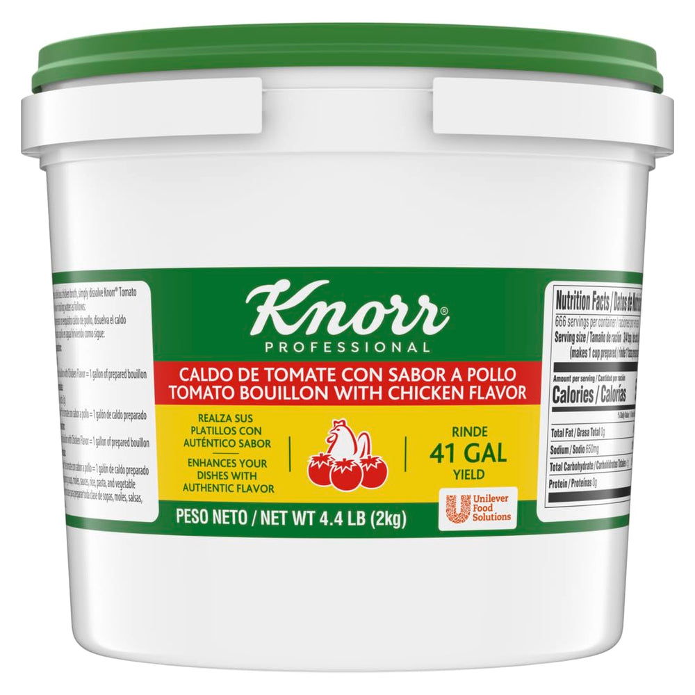 Knorr Tomato Bouillon base container dispense shown for quick, consistent broth prep.