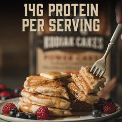 Kodiak Cakes pancake mix showing 14 g protein per serving