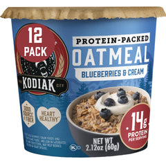 Kodiak Cakes blueberry and cream instant oatmeal cup ready for a quick breakfast