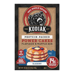 Kodiak Cakes Blueberry Power Cakes box-front with six-pack.