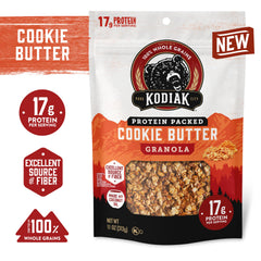 Pouring Kodiak Cakes Cookie Butter Granola into a bowl