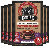 Kodiak Cakes Power Cakes Dark Chocolate box front, six-pack, high-protein breakfast option.