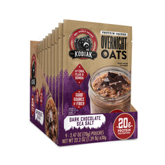 Kodiak Cakes Dark Chocolate Sea Salt overnight oats pack with 9 pouches.
