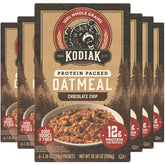 Kodiak Cakes instant oatmeal chocolate chip box front shows a convenient high protein breakfast option for busy mornings.