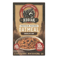 Kodiak Cakes instant oatmeal chocolate chip prep microwave scene demonstrates quick breakfast.