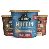 Kodiak Cakes Minute Muffin Cups packaging showing a 12-pack, convenient pantry option.