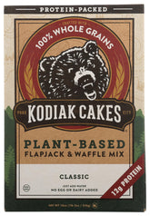 Kodiak Cakes Plant-Based Flapjack Mix box showing fiber-rich whole grains