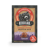 Kodiak Cakes Power Bake muffin mix box, double dark chocolate, protein-packed breakfast option.