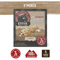 Kodiak Cakes S'mores Bar protein per serving shown for steady energy between activities.