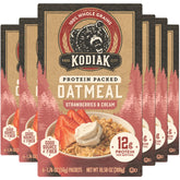 Kodiak Strawberries & Cream oatmeal packet on counter for quick protein boost
