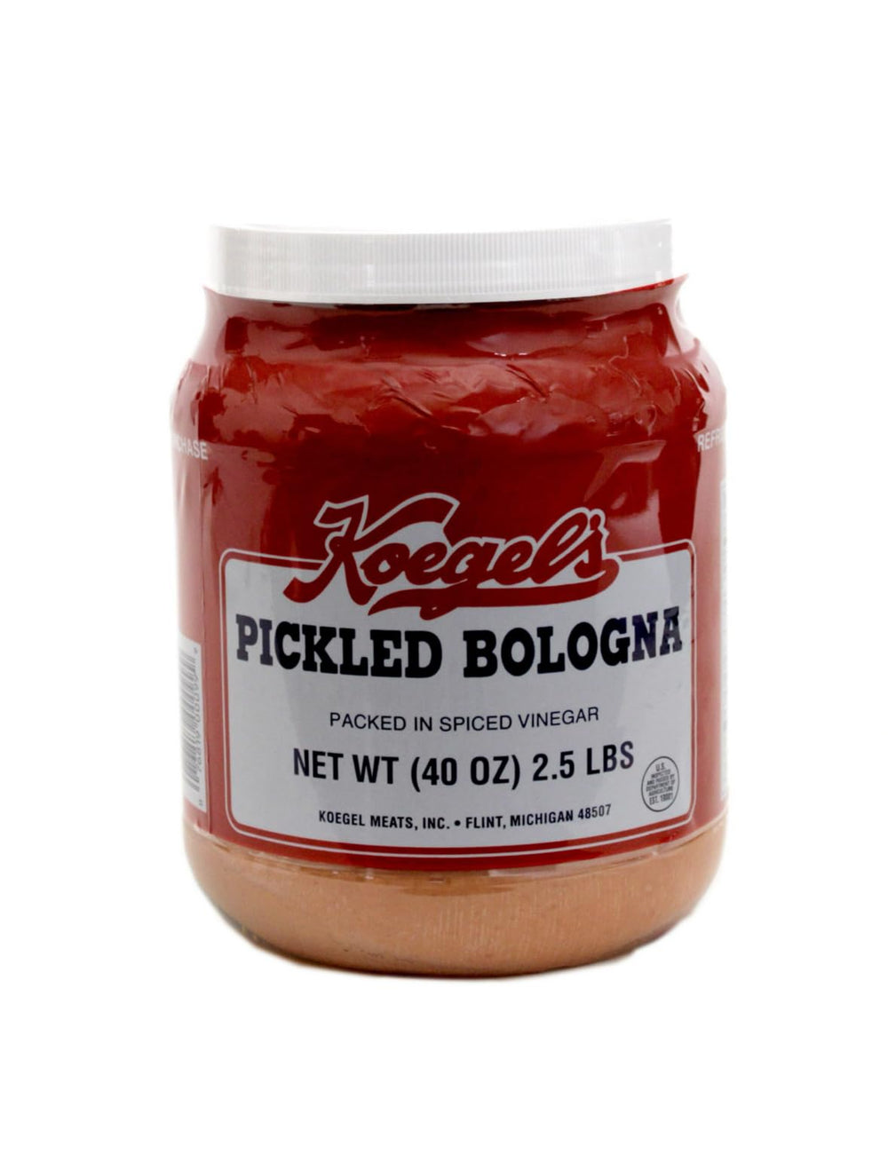 Koegel's pickled bologna jar with label — gluten-free snack option.