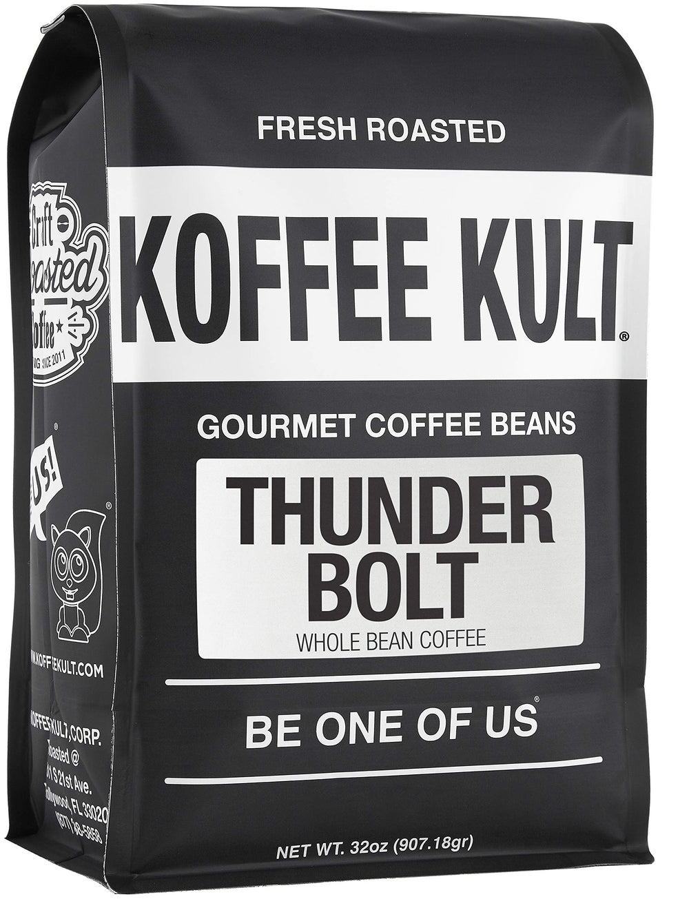 Koffee Kult Thunder Bolt dark French roast bag shows resealable packaging for freshness