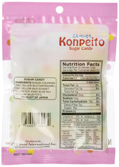Konpeito sugar candy bag back view showing size and weight details.