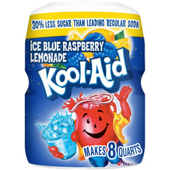 Kool-Aid Blue Raspberry Lemonade canister on kitchen counter for quick hydration