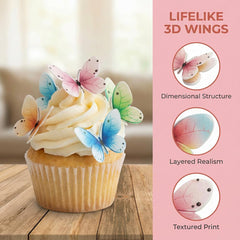 KOOTIPS butterfly toppers with a subtle 3D bend create lifelike depth on desserts.