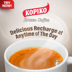Kopiko Brown Coffee sachet on a desk for on-the-go mornings.