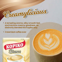 Kopiko Creamy Blanca packaging highlights 30-pack convenience.