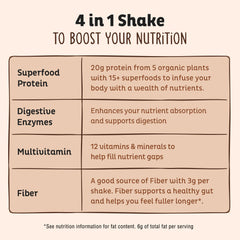 Nutrition panel shows 20g protein and 12 vitamins per serving for KOS powder.