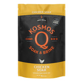 Kosmos Q Chicken Brine Soak package shows spice blend for moist poultry.