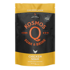 Kosmos Q Chicken Brine Soak package shows spice blend for moist poultry.