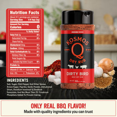 Kosmos Q Dirty Bird shaker top view shows mess-free, precise seasoning.