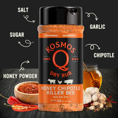 Kosmos Q Honey Chipotle Killer Bee rub on pork shoulder for savory crust