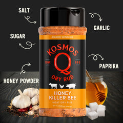 Kosmos Q Honey Killer Bee BBQ Rub on grilled chicken with savory glaze