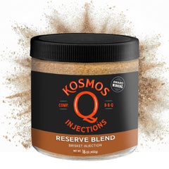 Kosmos Q Reserve Blend Brisket Injection bottle ready for moisture retention during smoking.