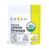 KOYAH Organic Lemon Powder with Peel bottle front, ideal for flavoring drinks and desserts.