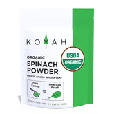 KOYAH Spinach Powder packaging with brand and resealable pouch for convenient storage.