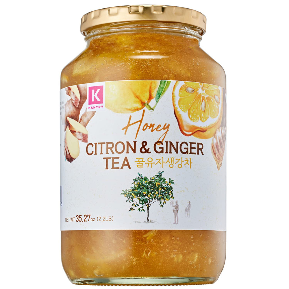KPANTRY Korean Yuja Tea jar close-up showing real fruit pulp and ginger warmth