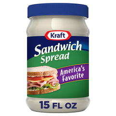 Kraft America's Favorite Sandwich Spread jar offers creamy, spreadable texture for sandwiches.