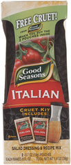 Kraft Foods New Meals Good Seasons Italian Dressing Mix pouring onto salad for quick flavor
