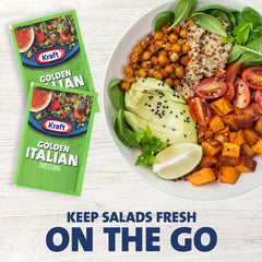Kraft dressing on a green salad demonstrates creamy balance with a tangy finish.
