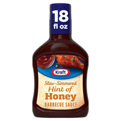 Kraft Hint of Honey BBQ sauce bottle with label, ready to glaze grilled chicken with sweet tang