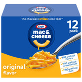 Kraft Mac and Cheese box front shows original flavor, ideal for quick family dinners.