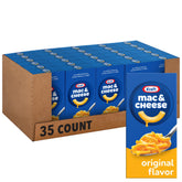 Kraft Mac and Cheese 35-box pack on shelf for quick family dinners.