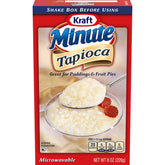 Kraft Minute Tapioca box front, quick dessert option for busy families.