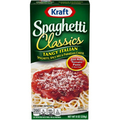 Kraft Spaghetti Classics spice blend visible in packet with herbs.