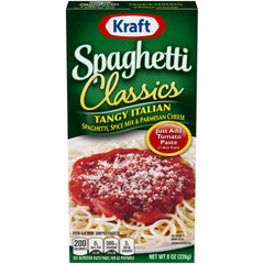 Kraft Spaghetti Classics Tangy Italian meal box ready to cook for a family dinner