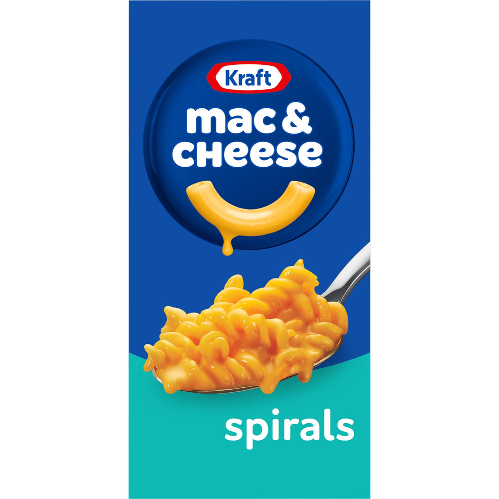 Kraft Mac and Cheese Spirals box front showing quick family dinner option