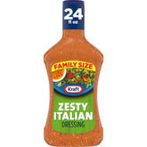 Kraft Zesty Italian Dressing bottle front shows family-size 24 oz convenience for meals