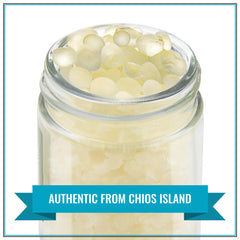 Krinos Mastic Gum pine flavor highlighted, ideal for desserts and savory toppings.