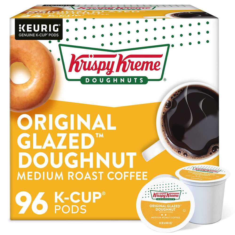 Krispy Kreme Original Glazed doughnut coffee pods box front for quick mornings.