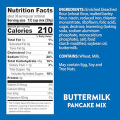 Krusteaz buttermilk pancake batter in a bowl ready to whisk for fluffy results.