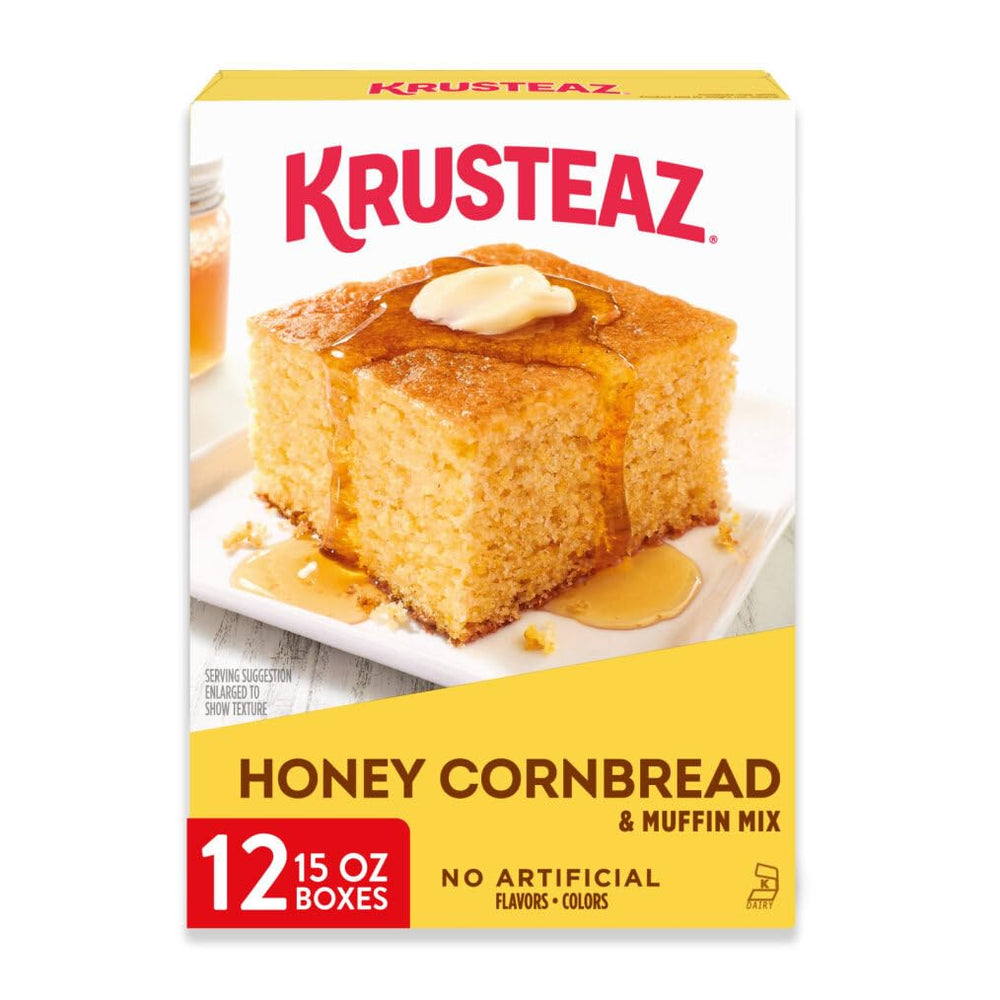 Krusteaz Honey Cornbread Muffin Mix pack of 12 boxes, ideal for family baking.